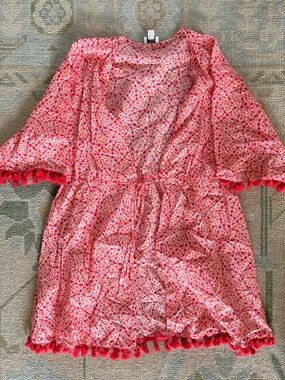 NWOT J. Crew Pink and Coral Floral Tie Front Swim Cover-up